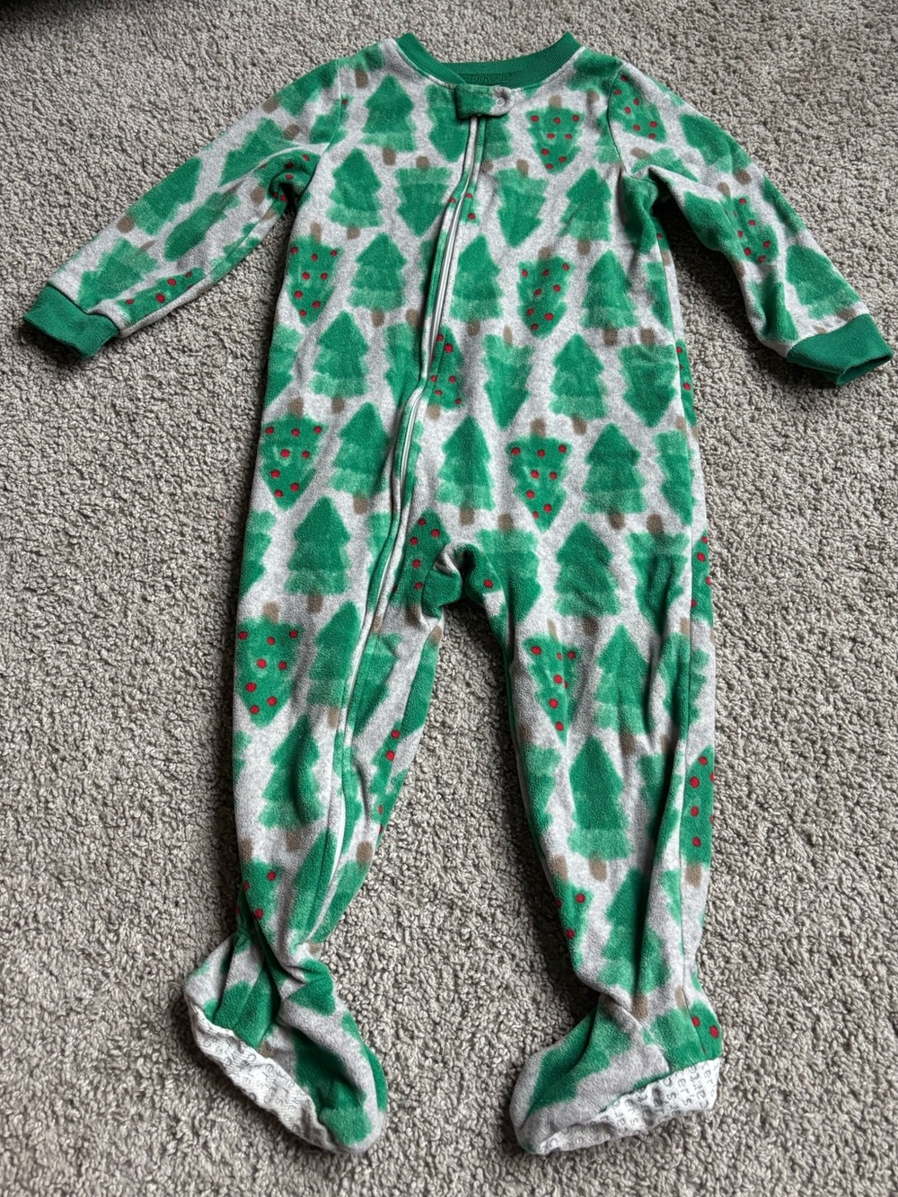 Carter's 2T Green Fleece Christmas Tree-Print Footed Pajamas Christmas Holiday